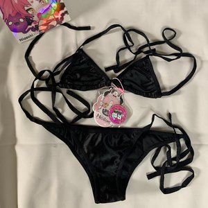 NWT Niosoki Moonlight Tiny Rave Wear String Bikini Black Size M - Very Small